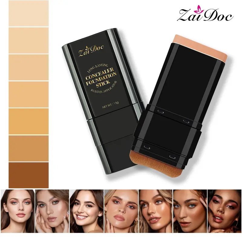 2-in-1 Flawless Finish Stick with Brush Applicator – Maximum Cover, Long-Lasting Hold, Quick Routine for On-the-Go, No Clumping