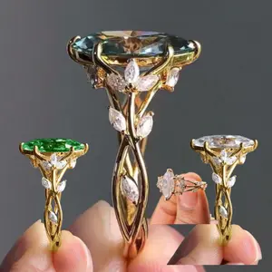 Classic Oval Cubic Zirconia Leaf Engagement Ring Flower Bridal Wedding Ring.Jewelry for Women