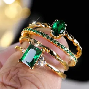 Fashion 14k gold plated twisted ring set for women with blue stone, perfect jewelry for wedding/engagement, valentine's day gift for women