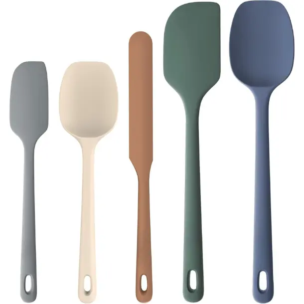 New Deal - 5 Pieces Silicone Spatula Set, Food Grade Rubber Spatula, Upgrade Strong Handle with Ergonomic Grip, Heat Resistant Up to 600°F for Nonstick Cookware, Cooking