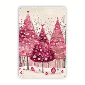 Whimsical Pink Christmas Trees Metal Tin Sign - Festive 8x12" Wall Art for Indoor/Outdoor Decor, Perfect for Home, Bedroom, Cafe, Bar, Garage - Durable Iron Construction, Christmas Room Decor