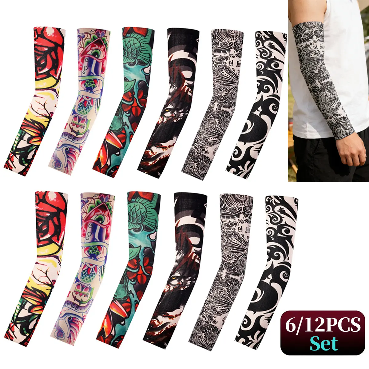 Tattoo Cooling Arm Sleeves UV Sun Protection for Sports Running Cycling 6/12PCS Set Ideal for Active Lifestyles