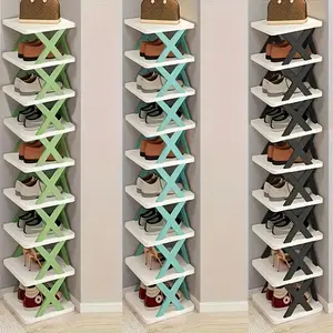 [9-Tier Shoe Rack] 9-Tier Modern Space-Saving Shoe Rack Organizer Shoe Rack Shelf | White & Light Green, Easy Assembly, Versatile Shelving for Shoes and Decor, Home Storage, Plastic Shoe Shelf, Sturdy Shoe Shelf, Footwear Organization, Shoe Rack Tower