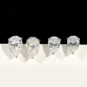 [ICE HUE] Unisex 18K Gold-Plated Moissanite Gem Studs Earrings, 5A+ Sri Lanka VVS Tear Drop Cut Hip Hop Studs, Classic Simple Sporty Luxury Jewelry, Unisex Wear Gift Idea