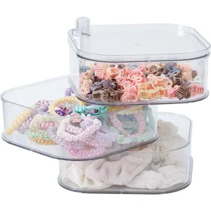 3-Layer Hair Ties Organizer for Girls, Large Hair Accessories Storage Box for Clips, Scrunchies, Headbands, Rotating Bathroom and Vanity Container for Makeup Tools, Jewelry