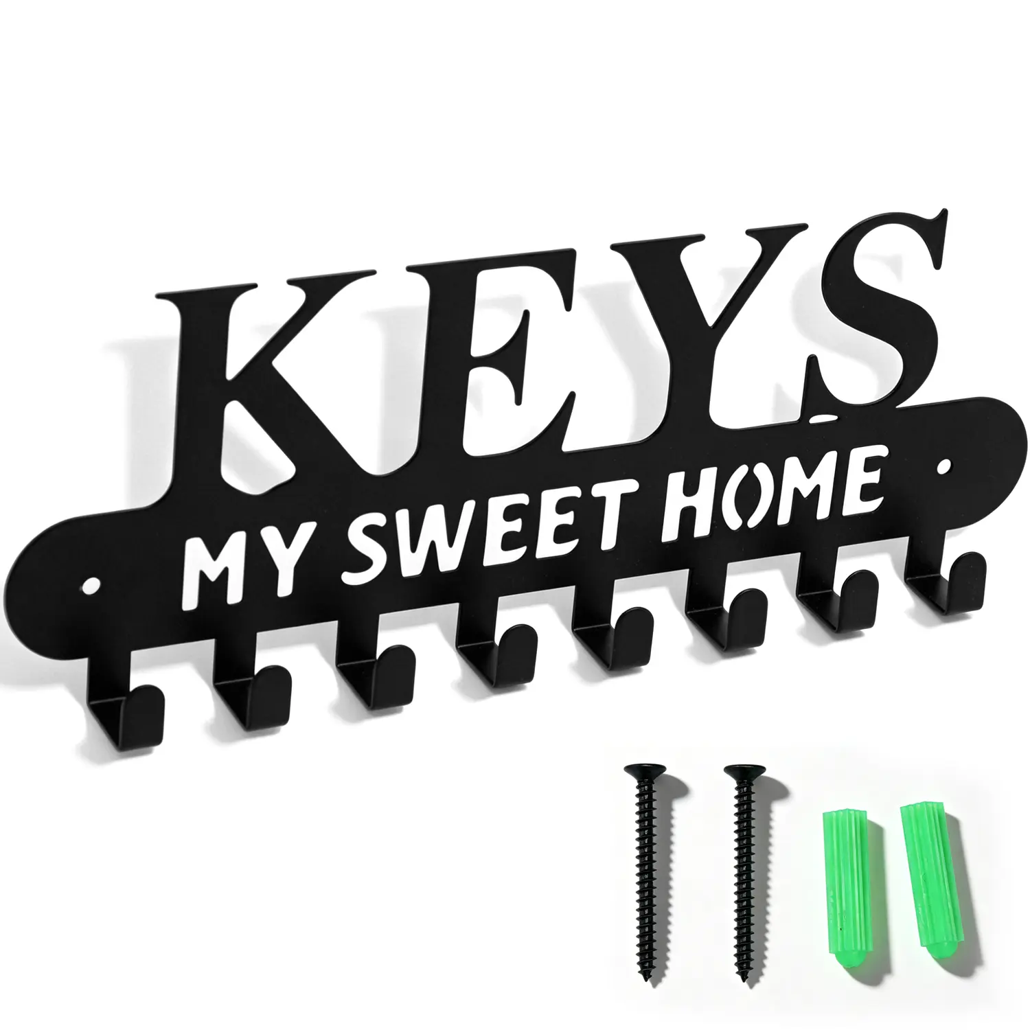 Key Holder Wall Mounted Key Hooks for Wall Decorative with 8 Hooks Black Metal Key Organizer Rack Hanger for Entryway, Front Door, Hallway, Office