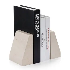 Koville Trapezoid Marble Bookends for Shelves, Decorative Book Ends, Heavy-Duty Marble Book Holders, Bookshelf Apartment Decor for Normal Books/CD/Video Games(Moleanos Beige)