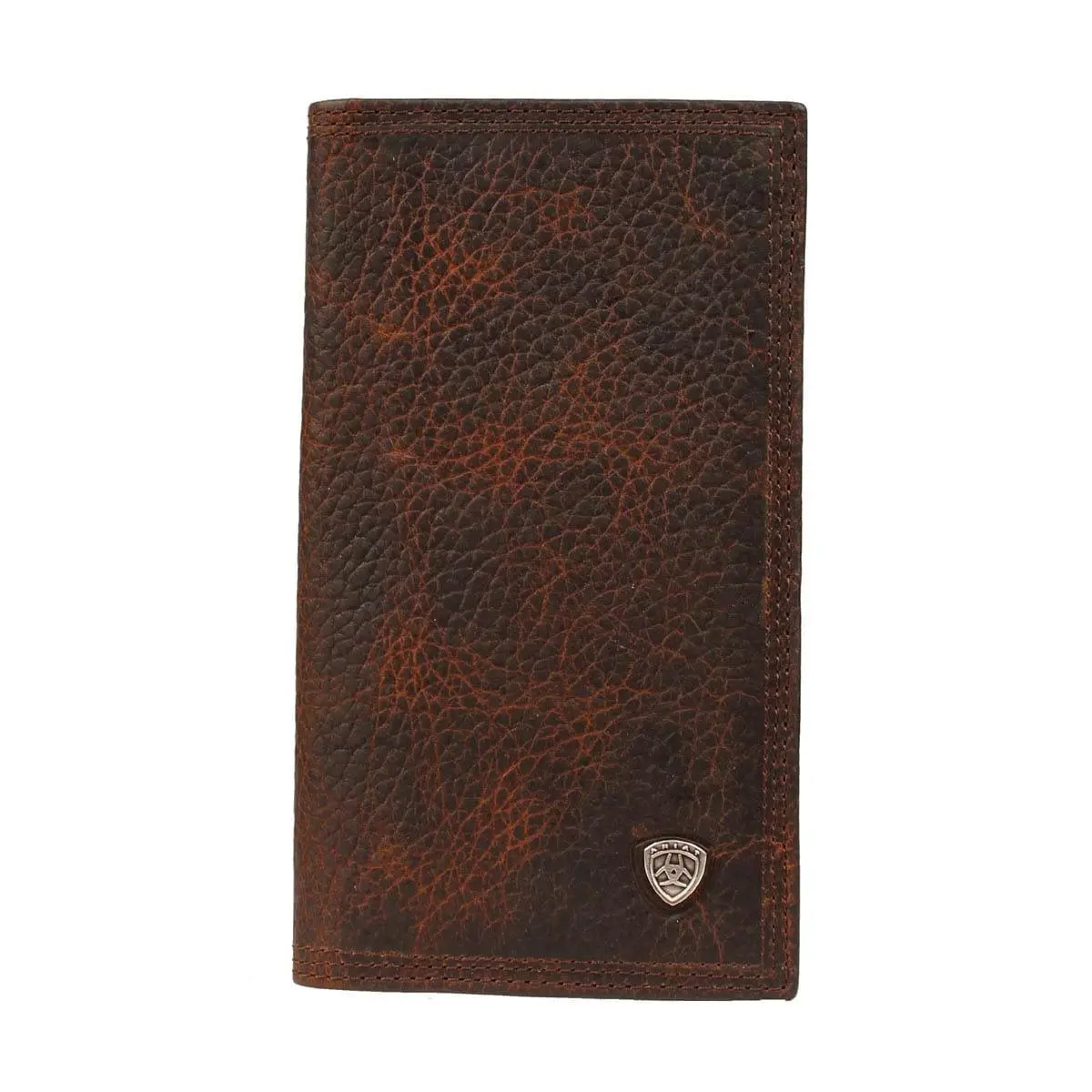 Ariat Men’s Genuine Leather Rodeo Wallet - Worn-In Distressed Brown Rowdy Leather, Concho Accent, Multiple Slots, Removable Slip, Rugged Checkbook Cover (A35118282), Genuine Leather Wallet