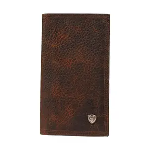 Ariat Men’s Genuine Leather Rodeo Wallet - Worn-In Distressed Brown Rowdy Leather, Concho Accent, Multiple Slots, Removable Slip, Rugged Checkbook Cover (A35118282), Genuine Leather Wallet