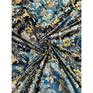 Floral Navy Gold Brocade