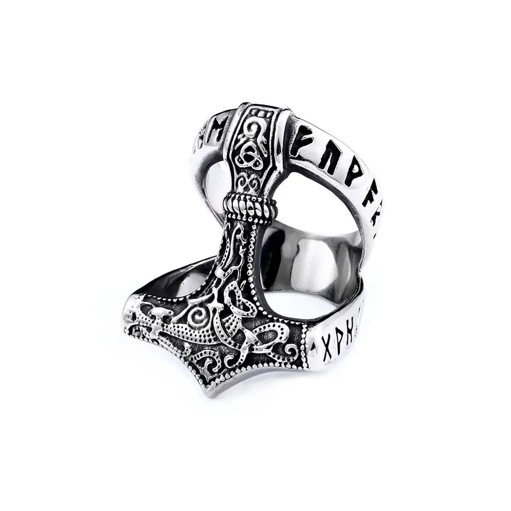 Classic Vintage Viking Thors Hammer Ring For Men Stainless Steel Nordic Odin Rune Rings Fashion Amulet Jewelry Gift Dropshipping