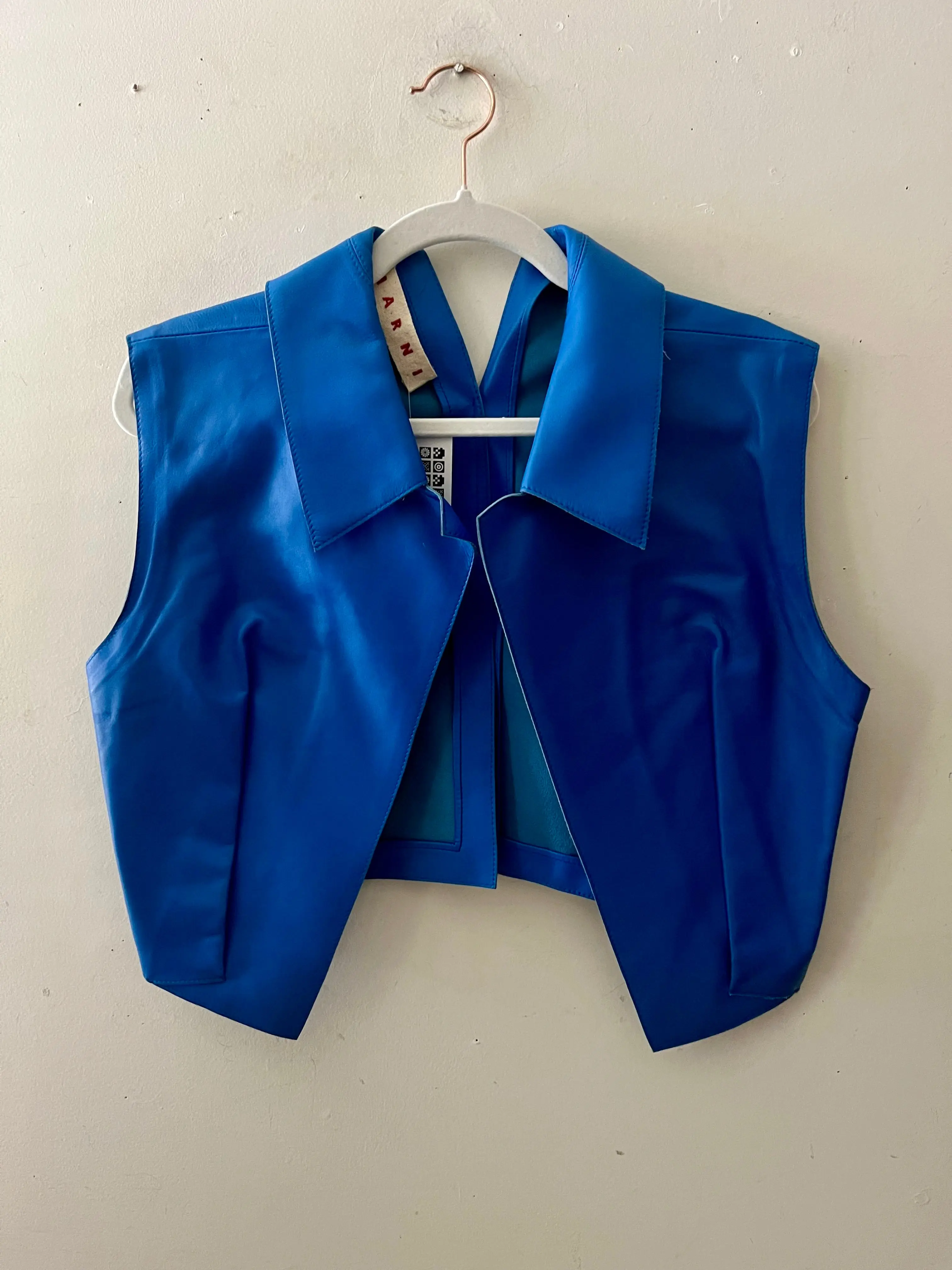 Marni Cobalt Blue Leather Cropped Vest| Medium
