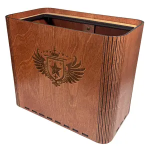 Slim Trash Can -  Winged Family Crest - Wooden Garbage Bin
