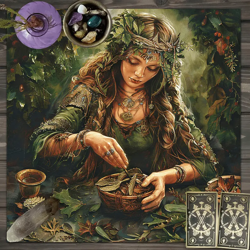 1pc Mystic Theme Rectangular Tablecloth - Herbal Forest Goddess Design Altar Cloth, Multi-Size Home Decor Tapestry for Tarot Card Readings, Wall Decor