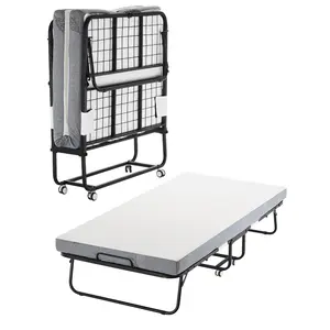 VEVOR Rollaway Bed, 38 inx 75 in Folding Bed with 4 in Mattress, Twin Size Foldable Bed with Sturdy Metal Frame Memory Foam Mattress, Portable Twin Roll Away Bed with Mattress, for Adults, Guest