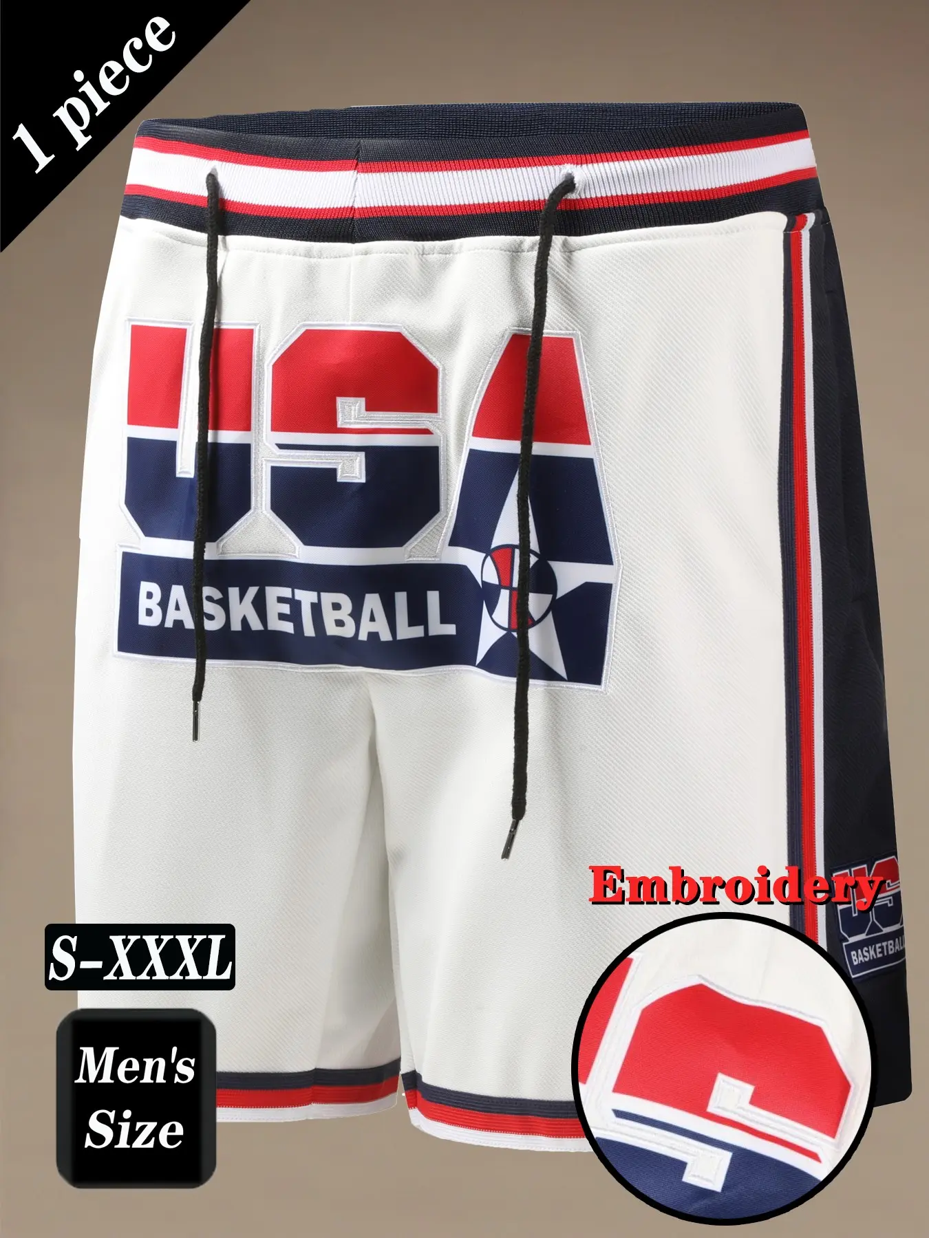 Men's Basketball Shorts, Athletic Shorts, Dream Team Theme, High-Quality Embroidery, Functional Pockets, Outdoor Sports & Competition, Summer, All-Season Wear, Street Style