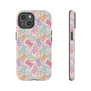 Easter Bunny Solid Phone Case: Spring Floral Design, Compatible with iPhone 17/16/15/14/13/12/11/X/XS/XSMAX/12.13 MINI/16E, Brand New Fashionable Protective Case, Gift, Personalized, Business, Suitable for Various Occasions