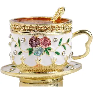 Coffee Cup Figurine Collectibles Hinged Jewelry Box Trinket Boxes