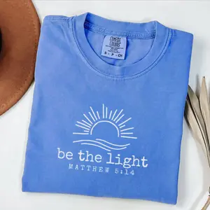 Comfort Colors Be The Light Shirt Gift For Christians, Mathew 5:14 Shirt, Bible Verse Sweater, Religious Shirt, Faith Outfit, Church Shirt