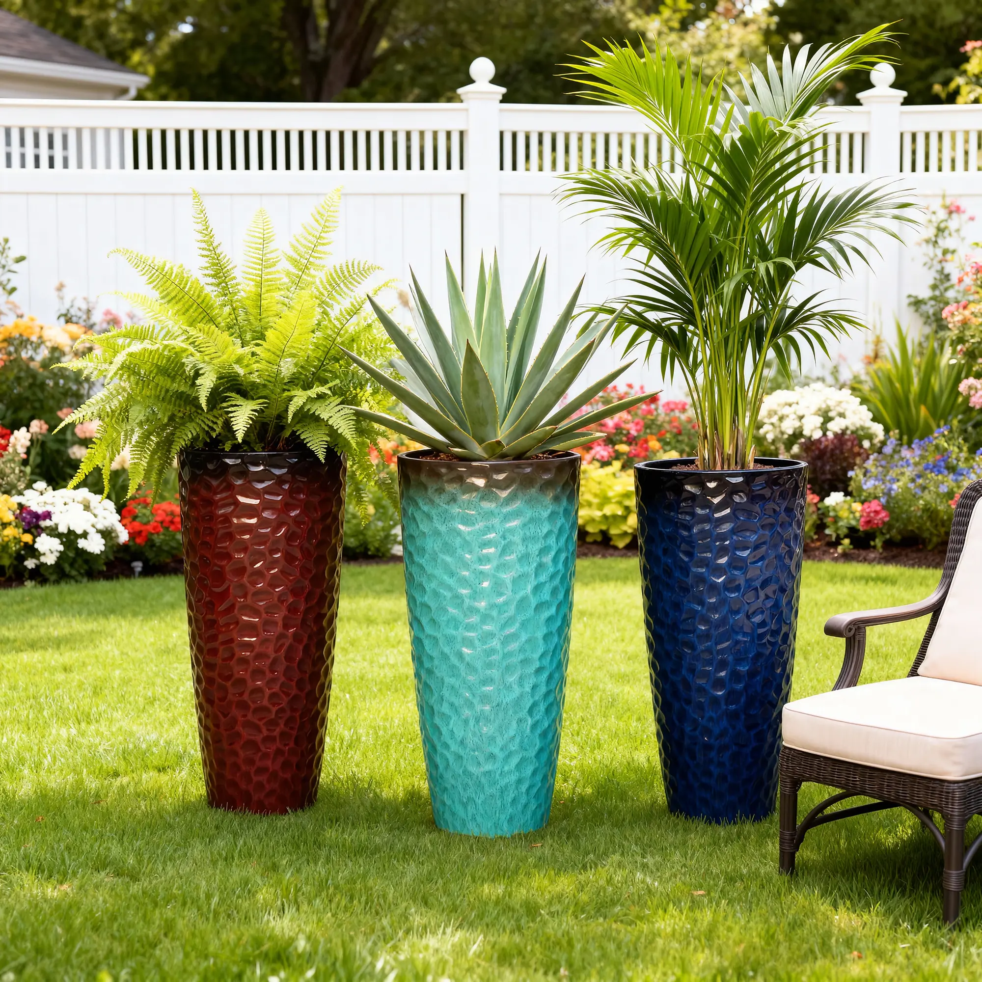 Glitzhome 31"H Set of 2 Oversized Honeycomb Textured Sturdy Plastic Planter Pots, Large Indoor & Outdoor Planter Pots for Patio Plants, Planter Pots For Outdoor Plants