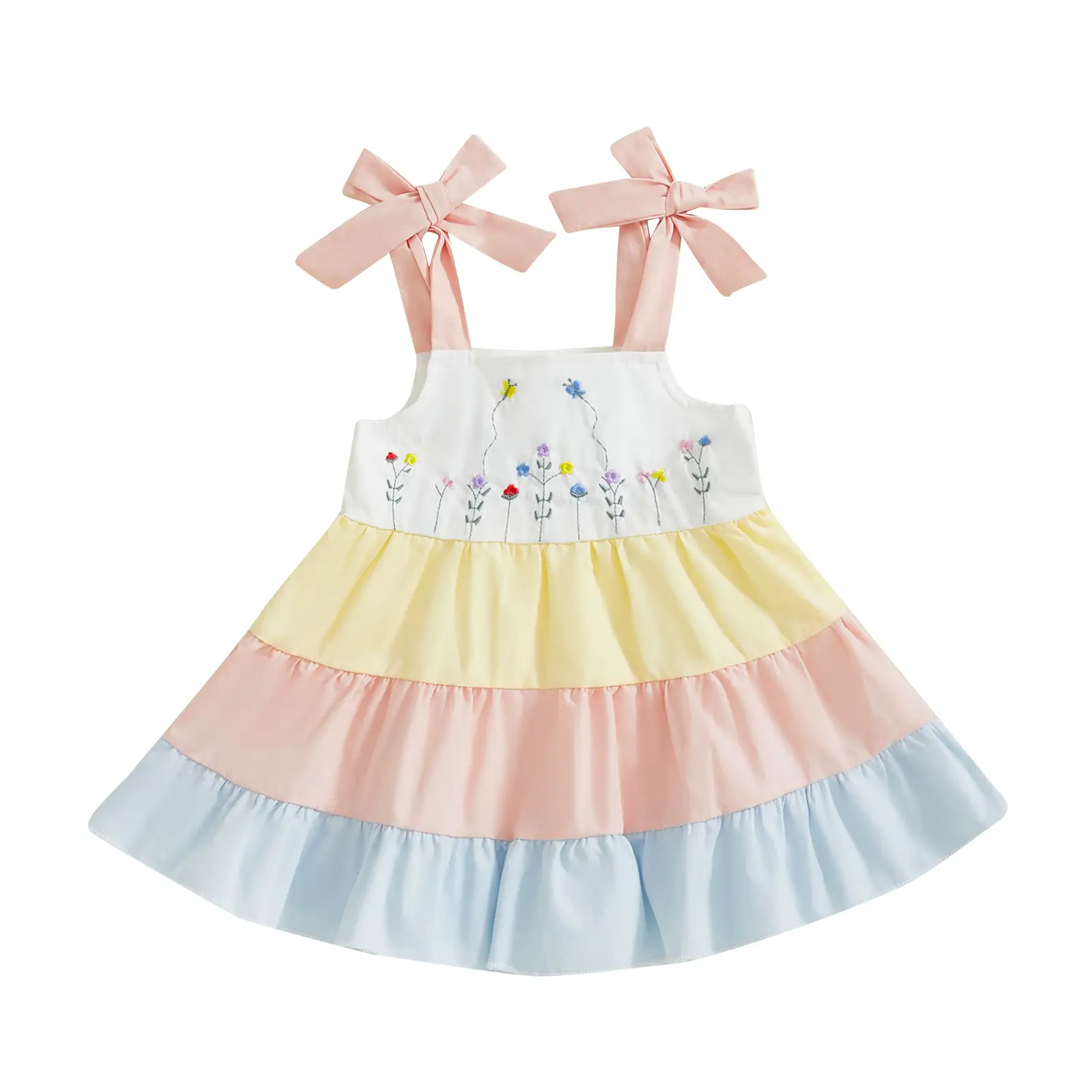 Toddler Baby Girl Summer Dress Flower Embroidery Rainbow Dress Sleeveless A Line Princess Birthday Party Dresses #Springtok