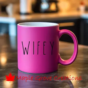 Wifey Rae Dunn Inspired Font Hot Pink Matte Coffee Mug - 11 oz ceramic coffee mug