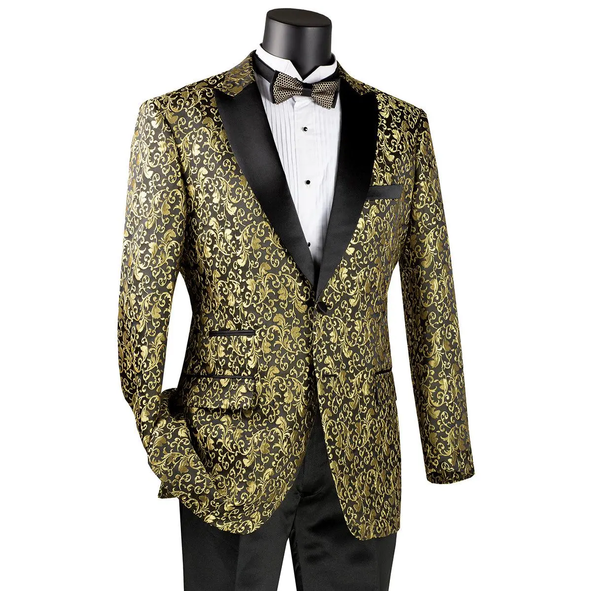 Jacquard Shawl Lapel Two-Button Blazer - Gold