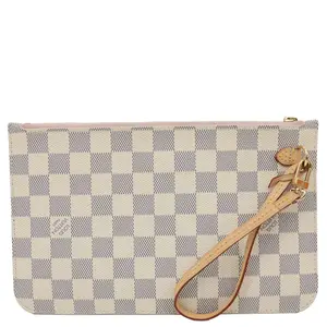 Pre-owned Louis Vuitton Canvas Clutches & Wristlets Neverfull Pochette Damier Azur Wristlet Rose Ballerine