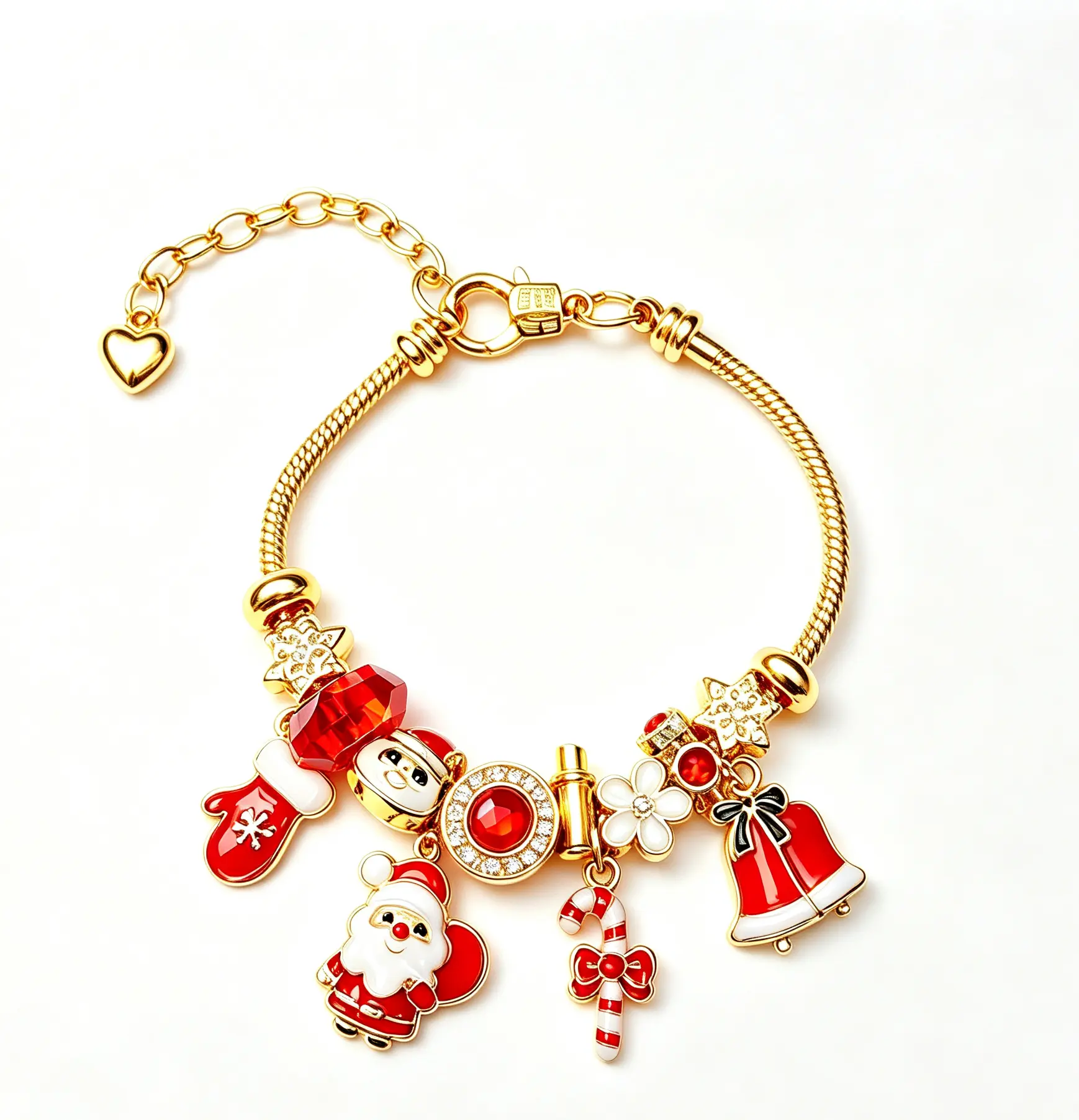 Christmas Charm Bracelet for Women, Gold-Tone Adjustable Snake Chain Bracelet with Santa, Bell, Candy Cane Enamel Charms, Holiday Christmas Jewelry Gift for Girls