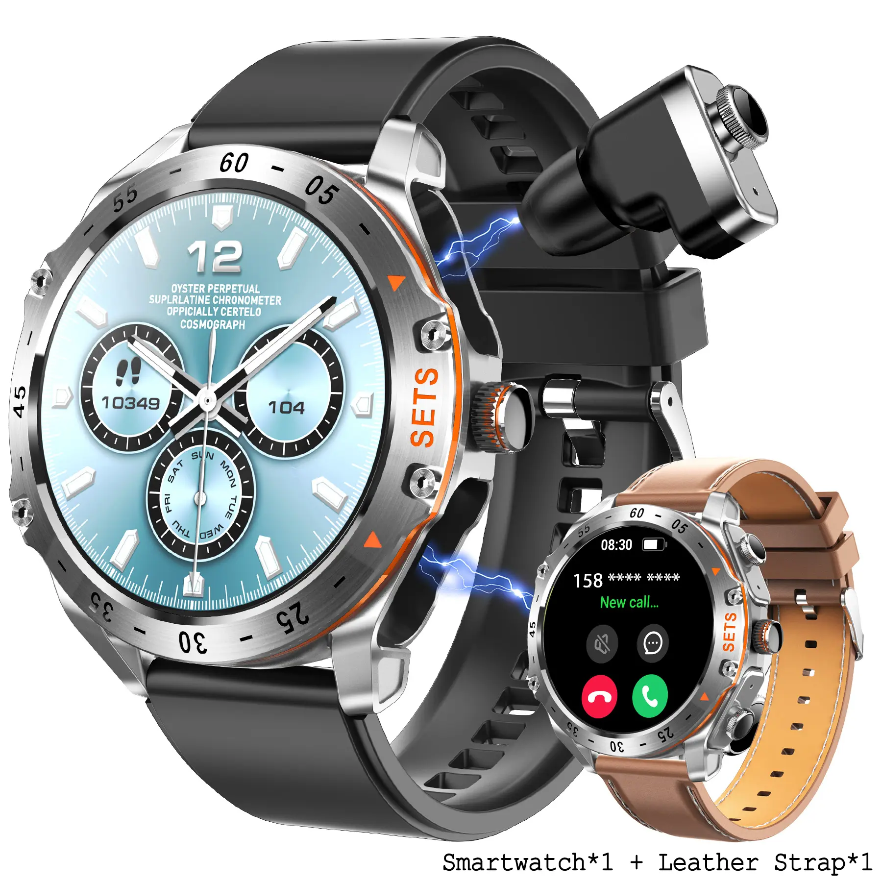 Black Silicone Watch +Brown Leather Strap