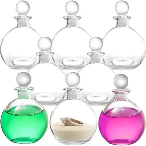 8 Pack Spherical Glass Bottles with Lid, 8 Oz Round Bottle with Stopper, Glass Sphere Jar  Refillable Juice Bottles for Sand Costume Props DIY Crafts