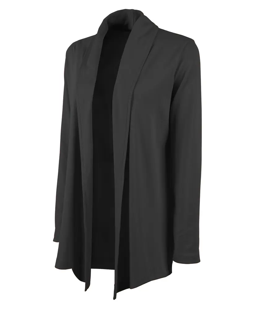 Charles River Apparel Women's Fitted Asymmetrical Cardigan Wrap - 100% Supima Cotton (100% Cotton), Solid Plain Shawl Collar, Mid-Hip Cut, Machine Washable Layering Top