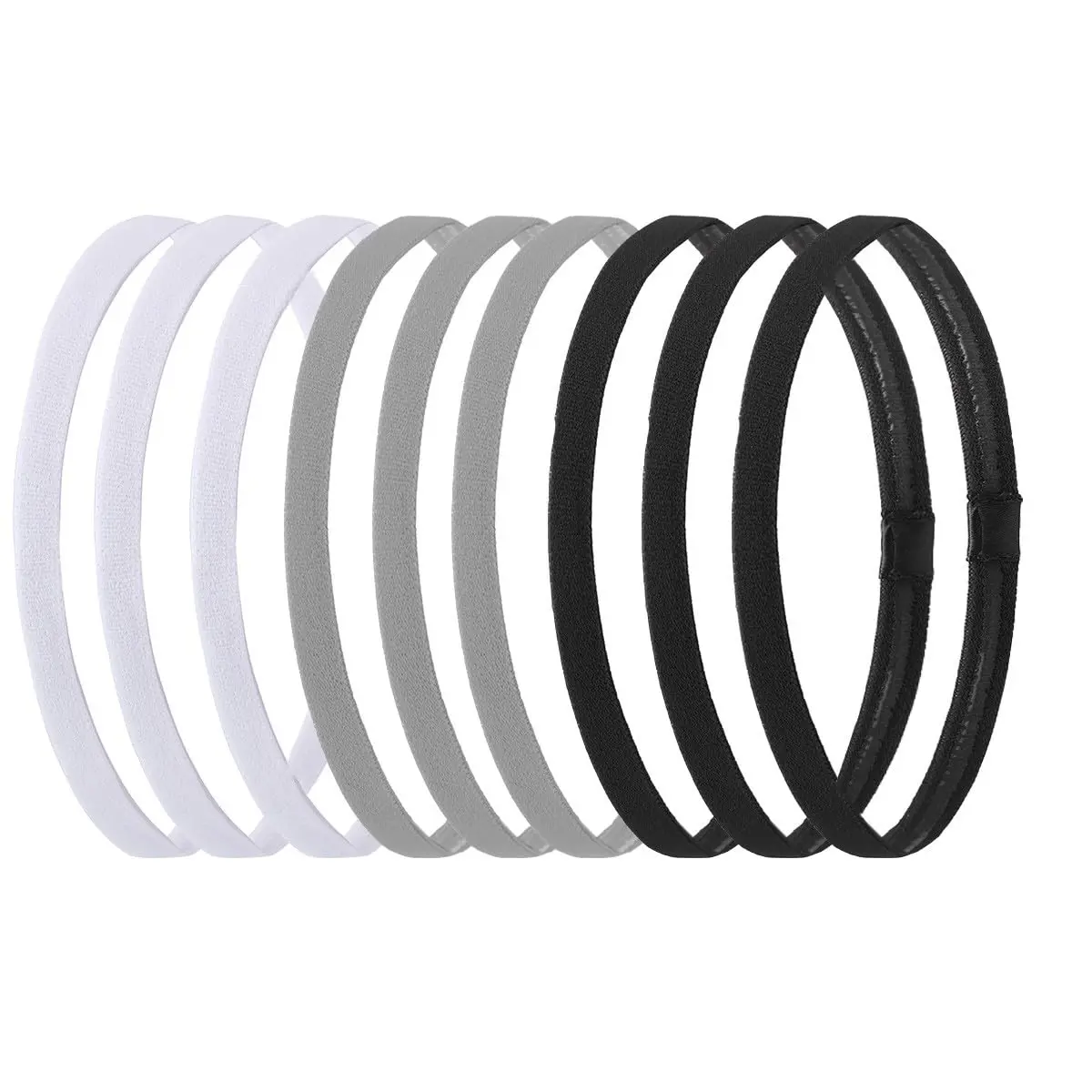 9 count Elastic Thin Headbands, Stretchy Skinny  Athletic Hair Bands for Women Men Girls Boys Teen - Black, White, Gray JinhuanXuan SHOP