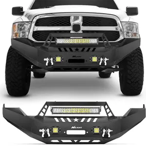 Nilight 2013 2014 2015 2016 2017 2018 Dodge Ram 1500 Front Bumper Full Width Solid Steel with Winch Plate Offroad 120W LED Light Bar 2Pcs 18W Light Pods D-Rings Pickup Truck Cover Truck Bed Covers