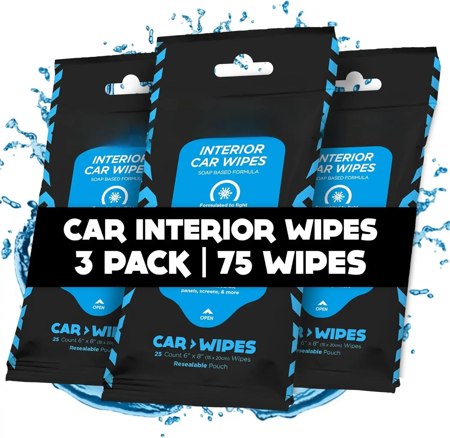 Interior Wipes (25 ct, Pack of 3) for  Interior Cleaning, Dashboard, Seats, Detailing, and Steering Wheel [Travel Size] -Safe  Interior Cleaner Supplies