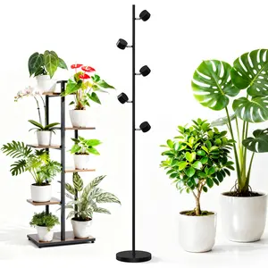 Barrina T1X5 Floor Grow Lights for Indoor Plants, 50W, 5000K, Full Spectrum, Adjustable 5 Heads, High PPFD, 6FT with Foot Switch, Vertical Plant Lights for Growing