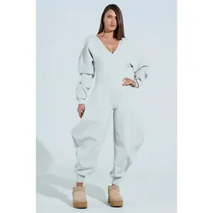 Comfortable Cozy Sweatshirt Jumpsuit - Soft Casual One-Piece Outfit Can Be Used With Raincoat