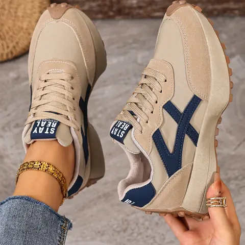 Women's casual lace-up sneakers, Casual lifestyle sneaker, Lightweight casual sneakers, daily casual sneakers, four-season outdoor walking shoes, thick-soled height-increasing comfortable casual shoes, suitable for everyday casual wear and commuting