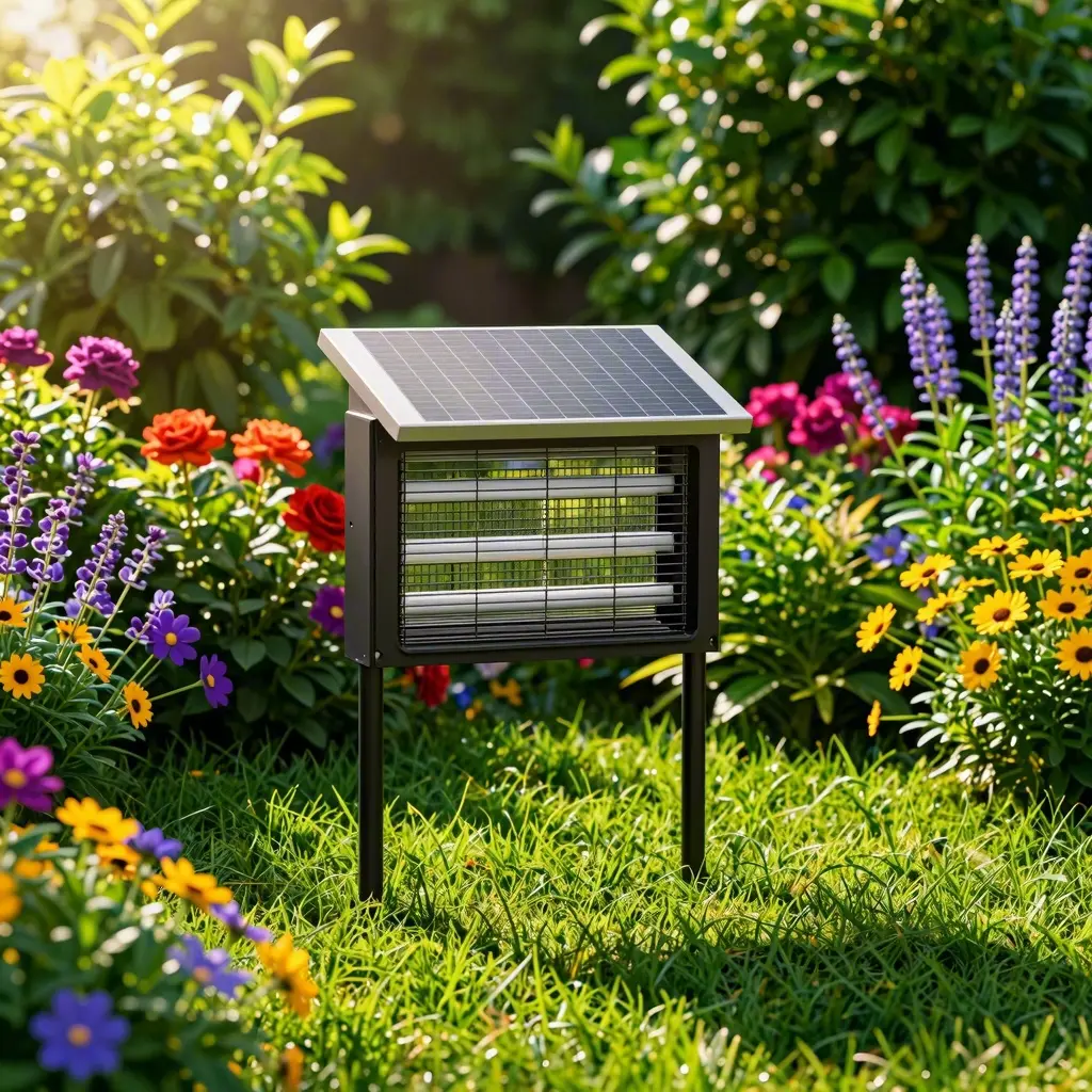 Outdoor Solar-Powered Bug Zapper, Rechargeable 3-LED Pest Control Lamp, Waterproof Fly Killer Trap for Porch, Camping & Hiking Sports & Outdoor Use, Outdoor Bug Zapper