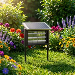 Outdoor Solar Powered Mosquito Zapper, Rechargeable 3 LED Bug Light, Waterproof Fly Killer Trap for Porch Deck Backyard Garden Camping, Cordless Pest Control Lamp