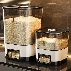 Large Capacity Press Automatic Grain Dispenser, Moisture-Proof Sealed Design in Food-Grade Thickened PP, Transparent Window for Grain Visibility, Ideal Solutions for Kitchen Rice and Pet Food Storage, Preserving Containers
