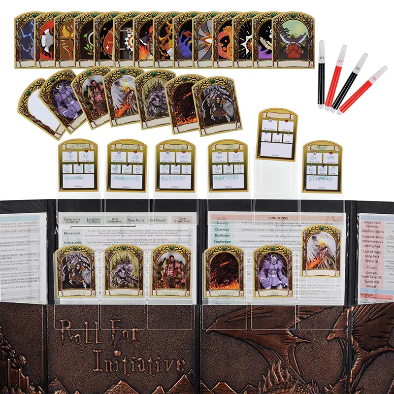 DND Initiative & Combat Tracker Set of 6PCS Erasable Acrylic Top on Screen with Character, Monster Insert Cards Great DM Tools, Accessories for Dungeo