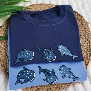 Whale Shark Embroidered Comfort Color Shirt, Ocean animal Lover Shirt, Summer Embroidered Shirt, Trendy Summer tee, Fish Lover Shirt