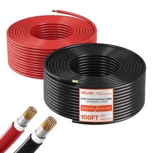 VEVOR Solar Panel Wire, 100 ft Black + 100 ft Red Kit, 10 AWG (6 mm²) Solar Panel Extension Cable, PV Tinned Copper Wire, for Outdoor Home Off-Grid Photovoltaic Systems Automotive RV Boat Marine, IP67