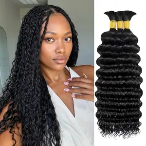 100% Human Braiding Hair for Boho Braids 300g Deep Water Wave Bulk Human Boho Hair for Braiding No Weft 12A Wet and Wavy Curly Human Hair Extensions 3 Bundles/Pack Natural Color  Brazilian Bundles Human Hair for Black Women Deep Wave Raw Human Hair Bundle