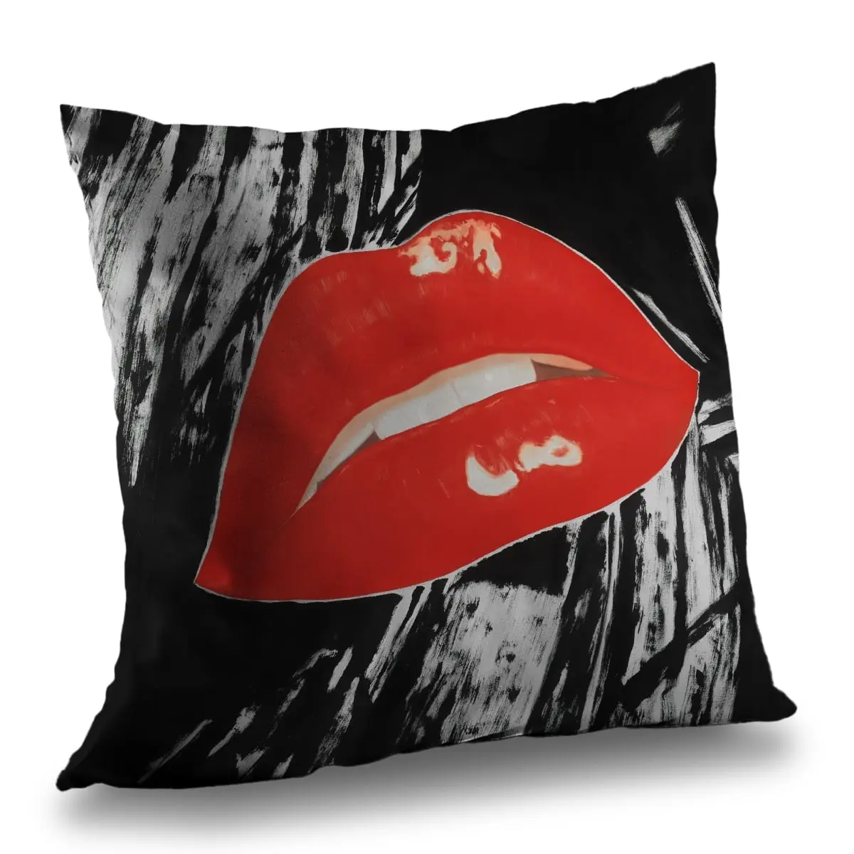 Begin Home Decor C1PT1414VDVH8O 14 x 14 in. Kissable Glossy Lips Black Beauty Throw Pillow - Home Decor