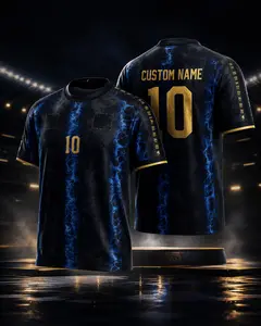 Custom Name Number Midnight Sun Jersey, Black Blue Marble 3D Soccer Fan Shirt, Gold Accent Unisex Game Day Football Tee