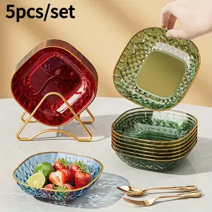 Elegant Pattern Golden Rim Fruit Bowl, Bone Plate, Dessert Plate, Cake Plate, Snack Plate, Breakfast Plate, Kitchenware, Kitchen Accessories