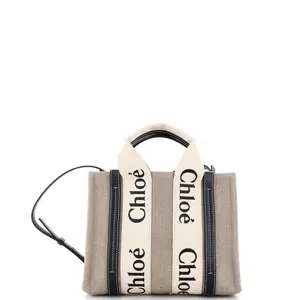 Pre-owned Chloé Canvas Plain Tote Bags REBAG Chloe Woody Tote Canvas with Leather Small by Rebag