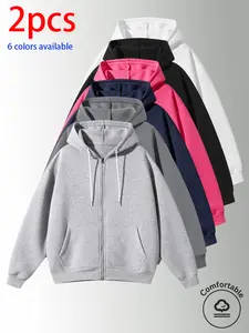 2-pack: men’s hooded cardigan sweatshirt, men’s sweatshirt. Soft, skin-friendly fabric with drawstring pockets, a loose fit that suits all body types, and a casual hooded long-sleeve jacket. Available in multiple colors; solid colors are versatile and sui